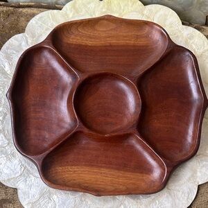 Vintage MCM Monkey Pod Lazy Susan Carved Wood Serving made in Haiti